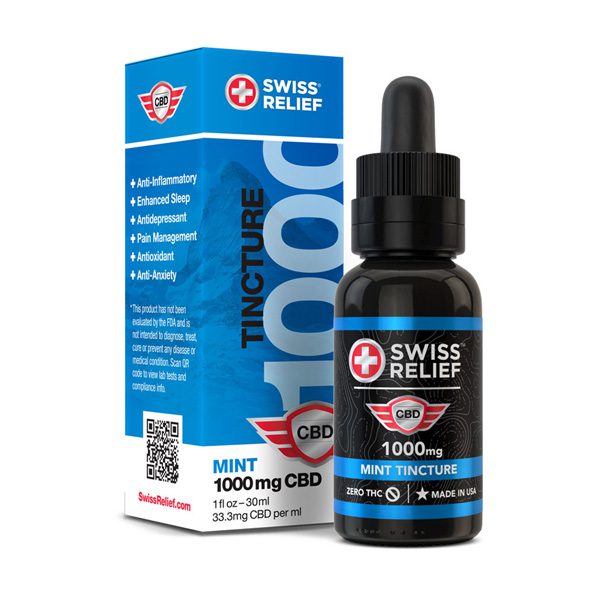 SWISS RELIEF CBD Mint Flavored 1000MG Tincture with Zero THC