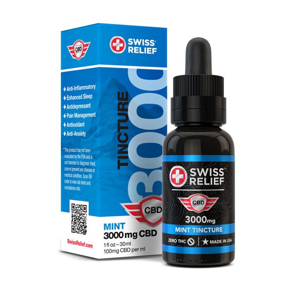SWISS RELIEF CBD Mint Flavored 3000MG Tincture with Zero THC