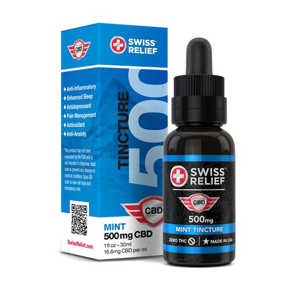 SWISS RELIEF CBD Mint Flavored 500MG Tincture with Zero THC