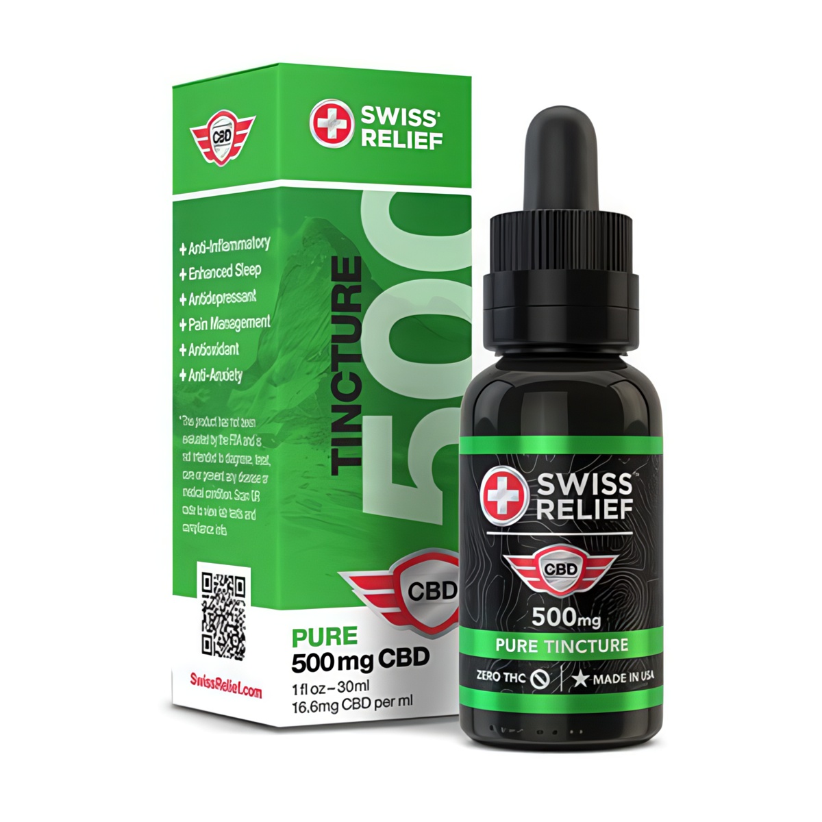 SWISS RELIEF CBD Pure Flavored 500MG Tincture with Zero THC
