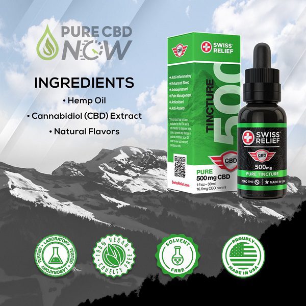 Swiss Relief Pure CBD Oil Tincture 500-3000mg Ingredients