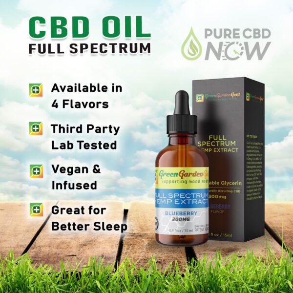 Green Garden Gold Full Spectrum Hemp Extract 300mg Oil Facts (Available in 4 Flavors, Great for Better Sleep, Vegan and Infused, Third Party Lab Tested)