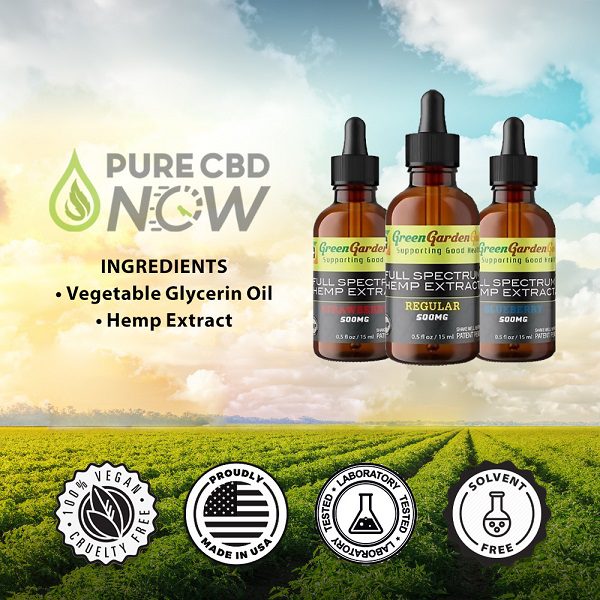 Green Garden Gold Full Spectrum Hemp Extract 500mg CBD Oil 15ml Ingredients (Vegetable Glycerin Oil, Hemp Extract)