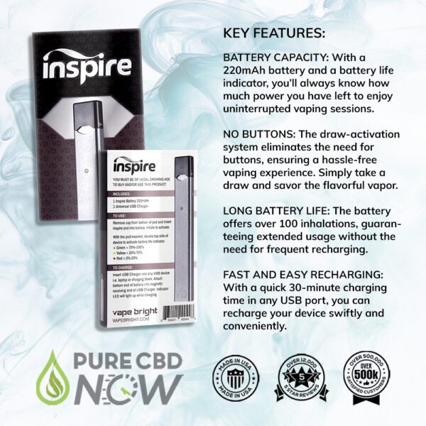 Key features of the Americana Inspire Juul Compatible Battery & Charging Kit