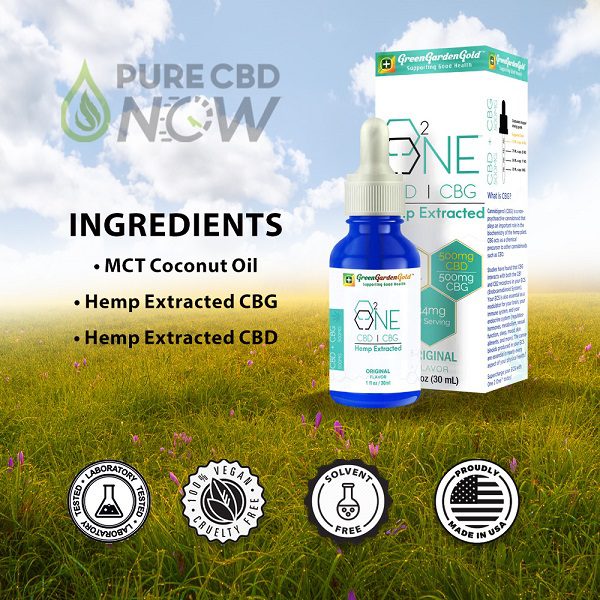 Green Garden Gold One2One™ 1000mg CBD & CBG Oil Ingredients (MCT Coconut Oil, Hemp Extracted CBG, Hemp Extracted CBD)
