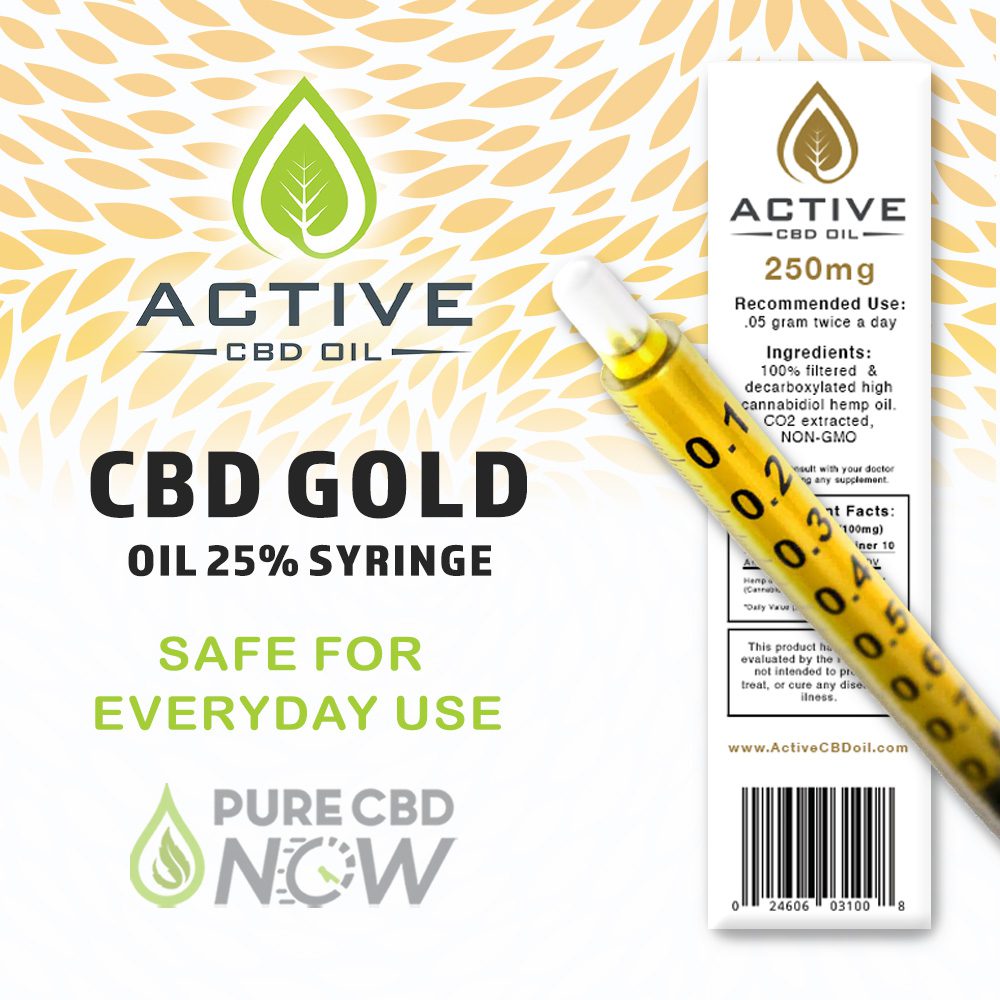 Active CBD Oil - Gold 25% 1g Syringe - Pure CBD Now