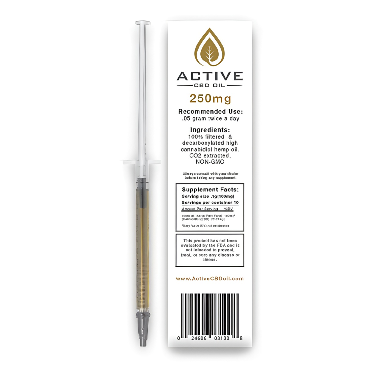 Active CBD Oil gold Syringe 250mg back