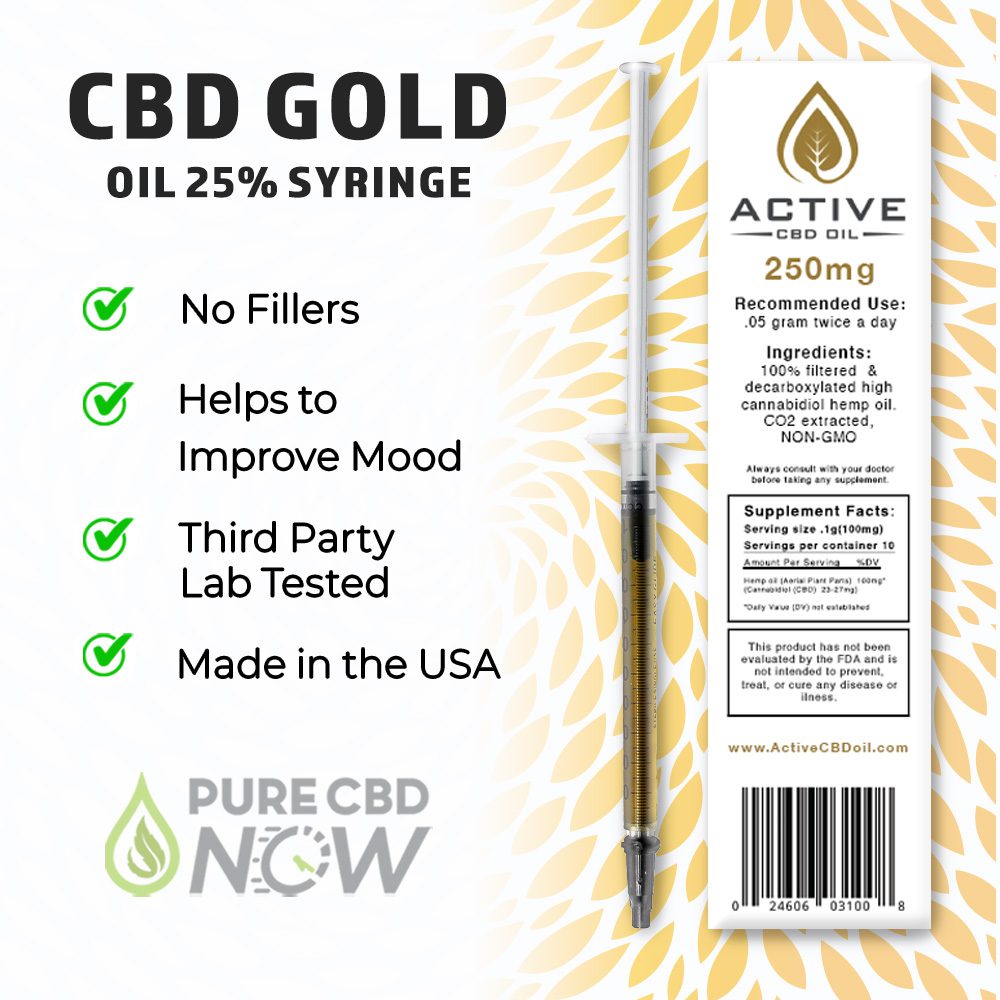 Active CBD Oil - Gold 25% 1g Syringe - Pure CBD Now