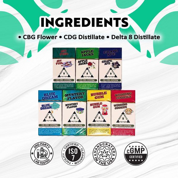 D8 Factory CBG Delta 8 Hemparettes Ingredients