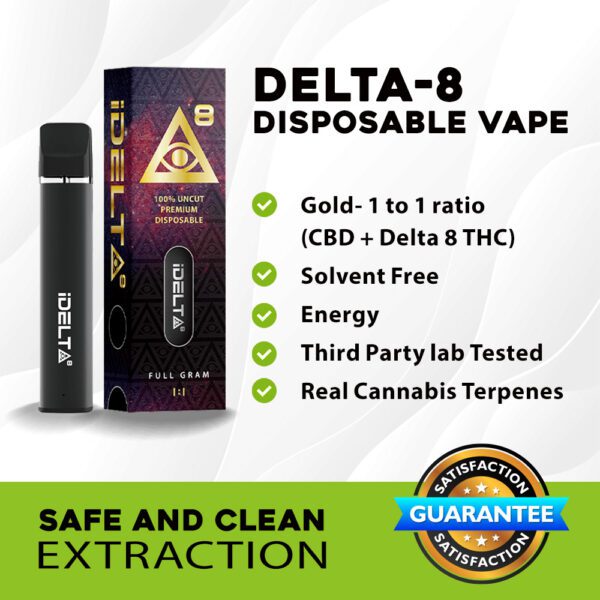 iDELTA8 Gold – Disposable Delta 8 Vape Pen + CBD 1 and 2 Gram 1:1