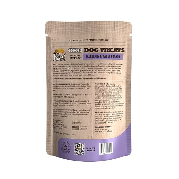Koi CBD Dog Treats - Immune Support - Blueberry & Sweet Potato Ingredients