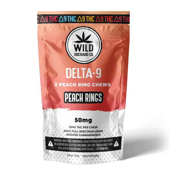 Delta-9 Peach Ring Chews 50mg-500mg (Choose Count)