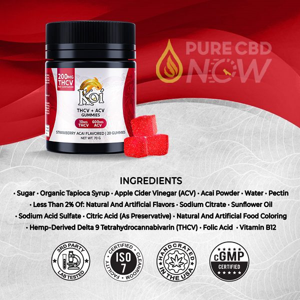 Koi THCV ACV Gummies 200mg 20ct Ingredients