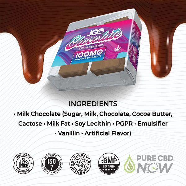 JGO Chocolate THC-P Squares 100mg Ingredients