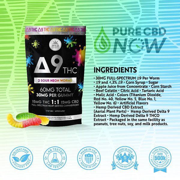 Delta 9 THC Sour Neon Worms Gummy Ingredients