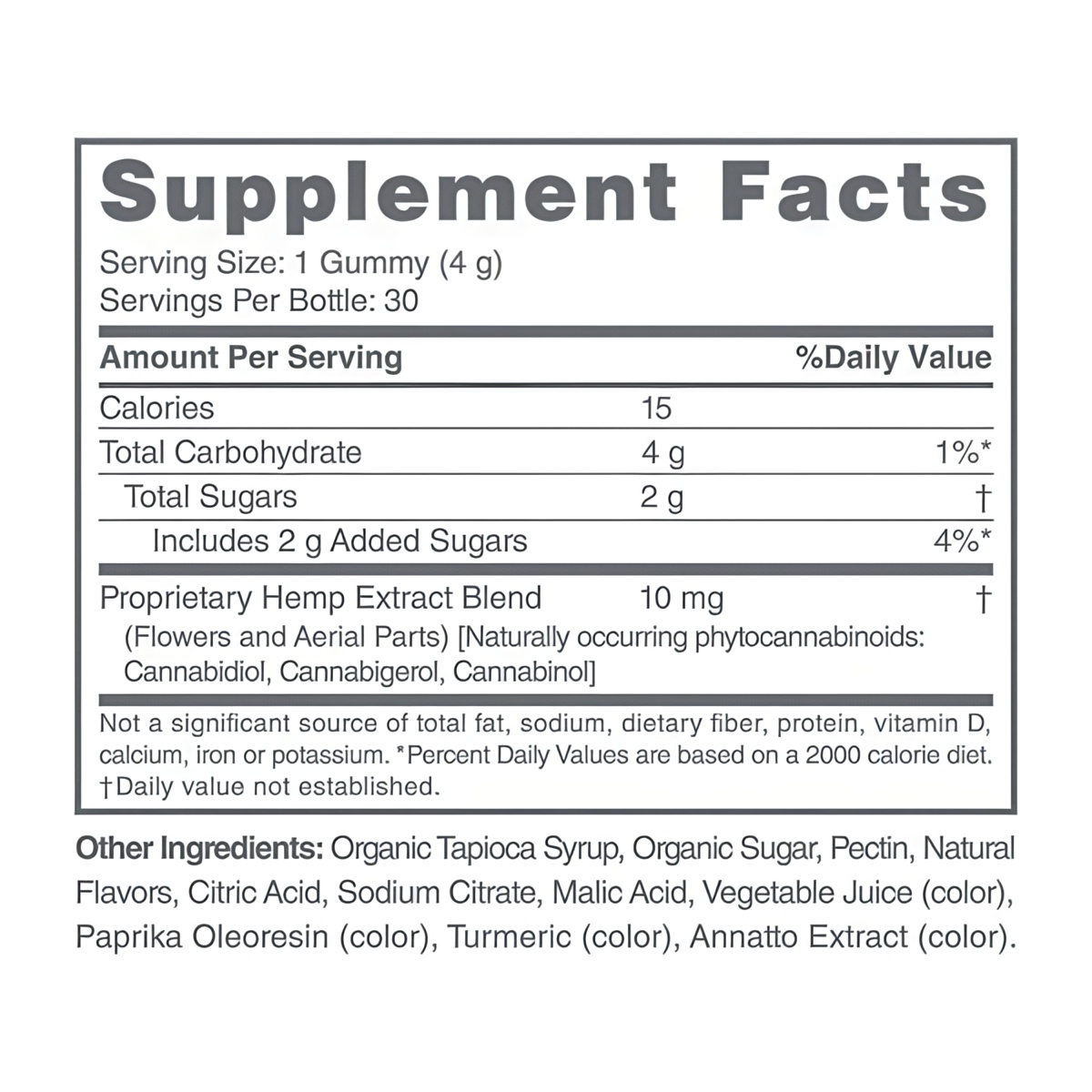 Tropical CBD Gummies - Supplement Facts