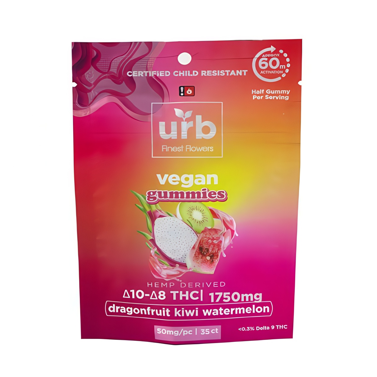 Buy URB Delta 8 Delta 10 GUMMIES Dragonfruit Kiwi Watermelon Flavor