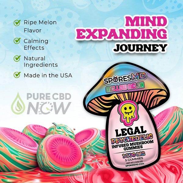 SporesMD Amanita Mellow Melon Mushroom Gummies 5 Count