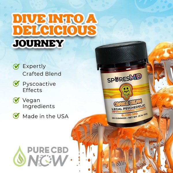 SporesMD Orange Dream Mushroom Infused Gummies 6000mg - 20 Counts