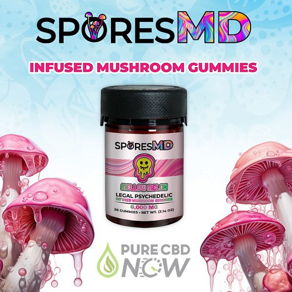 SporesMD Mellow Melon Infused Mushroom Gummies 20 Count