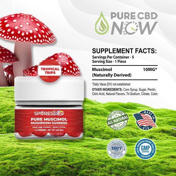 Supplement Facts of the SporesMD Pure Muscimol Gummies 50mg Tropical Trips