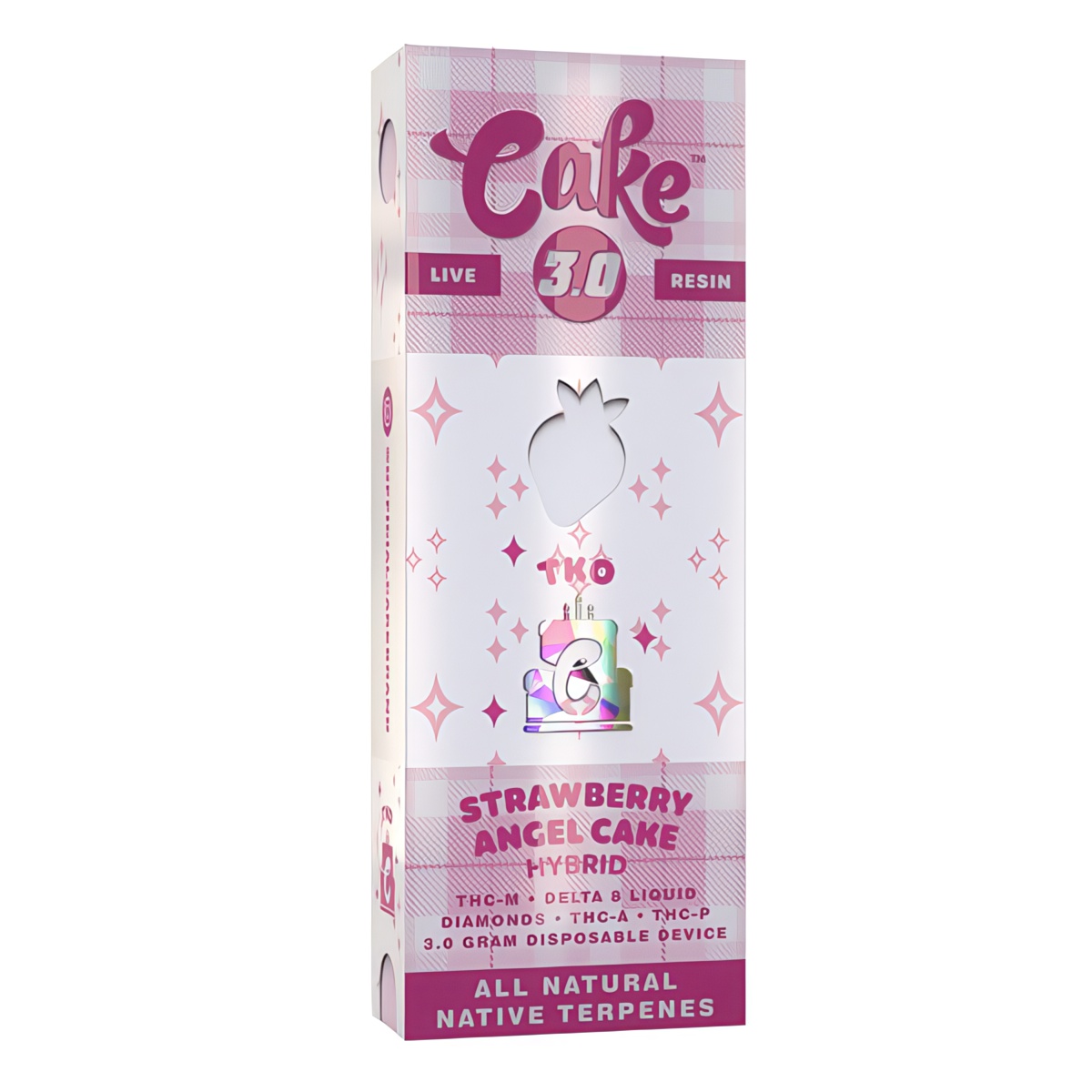 Cake TKO Blend Rechargeable & Disposable Vape Pen infused with THCM, D8, THCA, and THCP - Strawberry Angel Cake strain