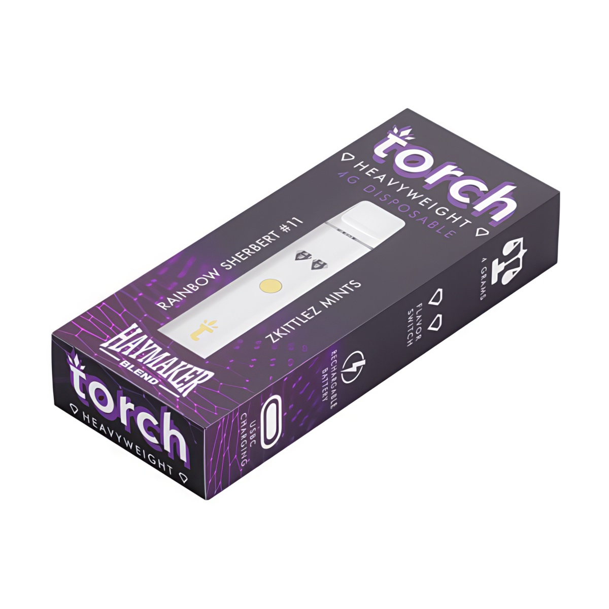 Torch Haymaker Heavyweight Disposable Vape Pen 4G - Rainbow Sherbet 11 x Zkittles Mints Strain
