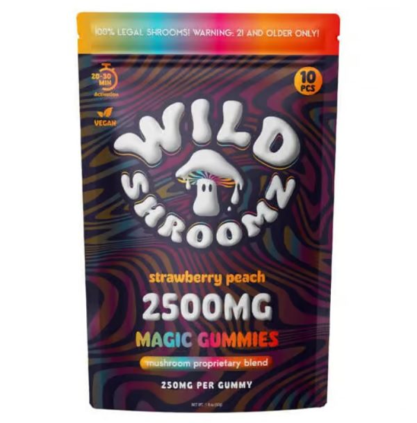 Wild Shroomz Mushroom + Delta 9 Gummies “Strawberry Peach” 10 Pack Bag