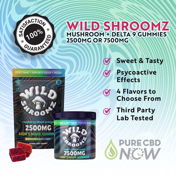 Wild Shroomz Mushroom + Delta 9 Gummies 2500mg or 7500mg - Available in 4 Flavors