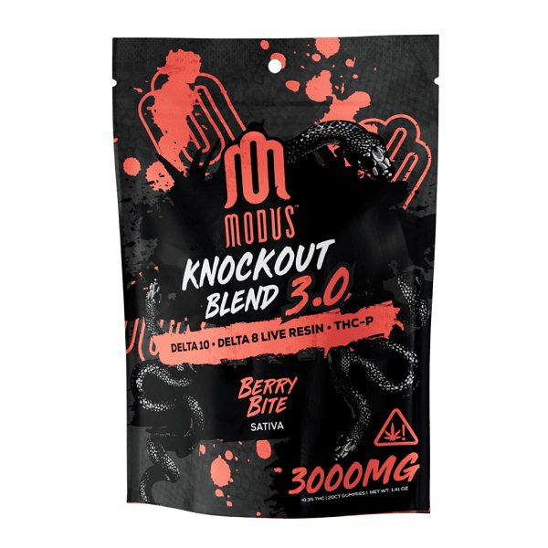 Modus Knockout Blend 3.0 Gummies 3000mg - Delta 10 THC, live resin delta 8 THC, and THC-P - Berry Bite (Sativa) Strain