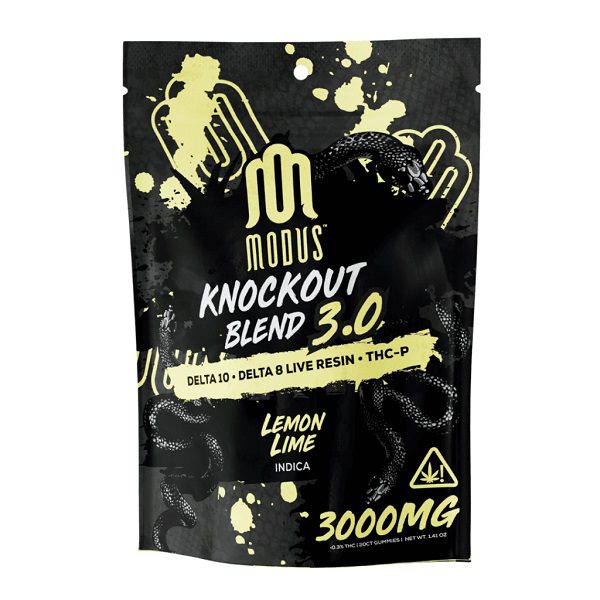 Modus Knockout Blend 3.0 Gummies 3000mg - Delta 10 THC, live resin delta 8 THC, and THC-P - Lemon Lime (Indica) Strain
