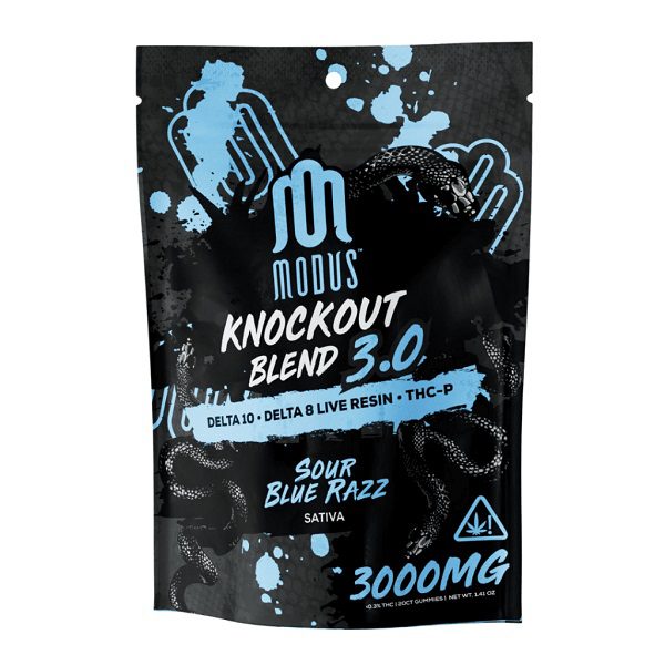 Modus Knockout Blend 3.0 Gummies 3000mg - Delta 10 THC, live resin delta 8 THC, and THC-P - Sour Blue Razz (Sativa) Strain