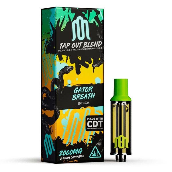 Modus Tap Out Blend Vape 2 gram cartridge infused with delta 11, thcx, delta 8, thcb, and cdt - Gator Breath (Indica) Strain