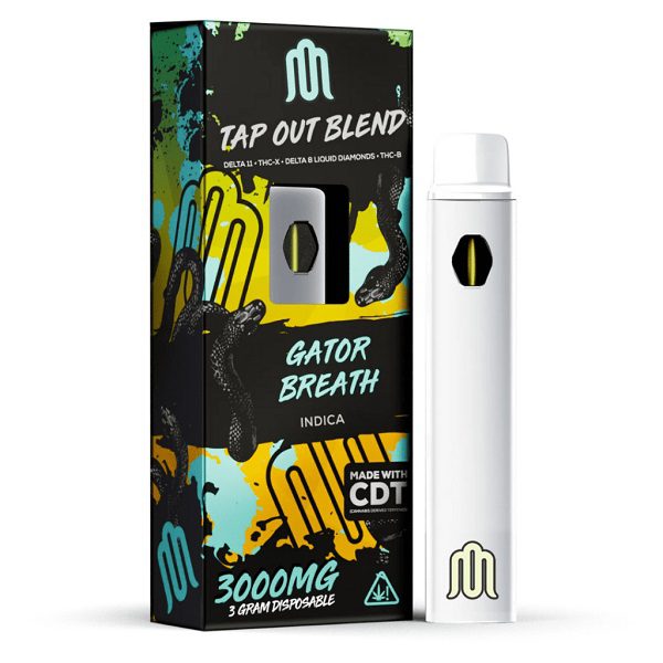 Modus Tap Out Blend Rechargeable and Disposable Vape Pen 3 Grams infused with Delta 11, thcx, delta 8, thcb, and cdt - Gator Breath (Indica) Strains