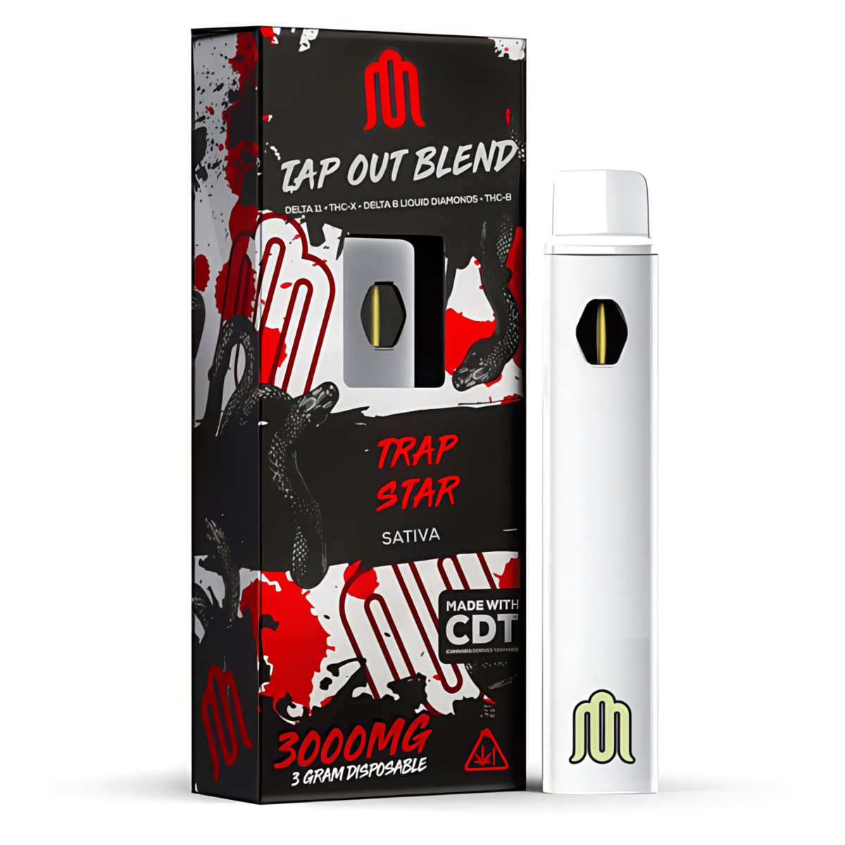 Modus Tap Out Blend Rechargeable and Disposable Vape Pen 3 Grams infused with Delta 11, thcx, delta 8, thcb, and cdt - Trap Star (Sativa) Strains