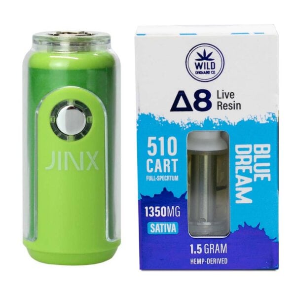 JINX FatBoy 510 Battery + Delta 8 Live Resin 1.5G 510 Cart Lime Green color and Blue Dream strain by Wild Orchard