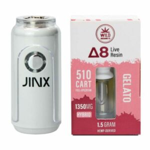 JINX FatBoy 510 Battery + Delta 8 Live Resin 1.5G 510 Cart Pure White color and Gelato strain by Wild Orchard