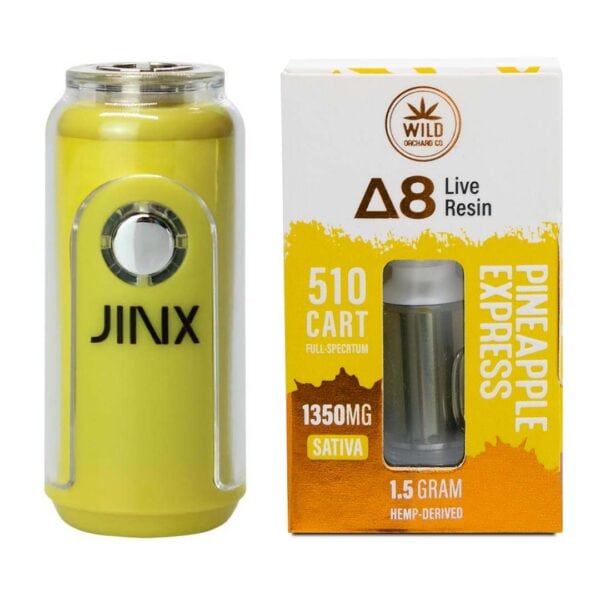 JINX FatBoy 510 Battery + Delta 8 Live Resin 1.5G 510 Cart Electric Yellow color and Pineapple Express strain by Wild Orchard
