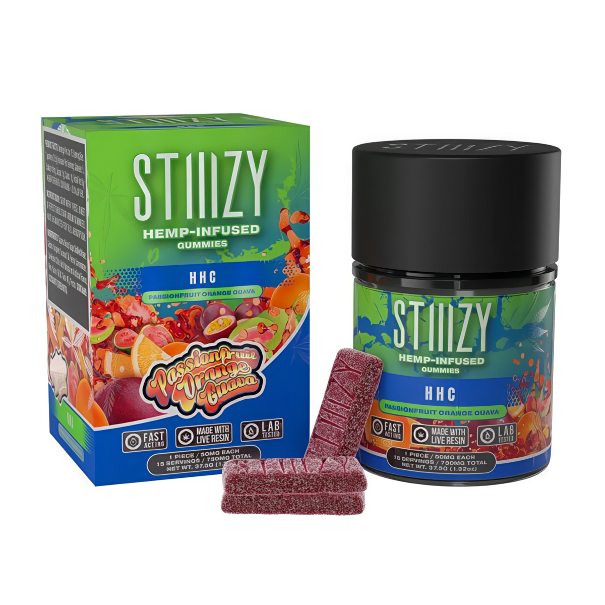 STIIIZY HHC Gummies 750mg - 15 gummies per pack, 50mg each - POG (Passionfruit Orange Guava) Flavor
