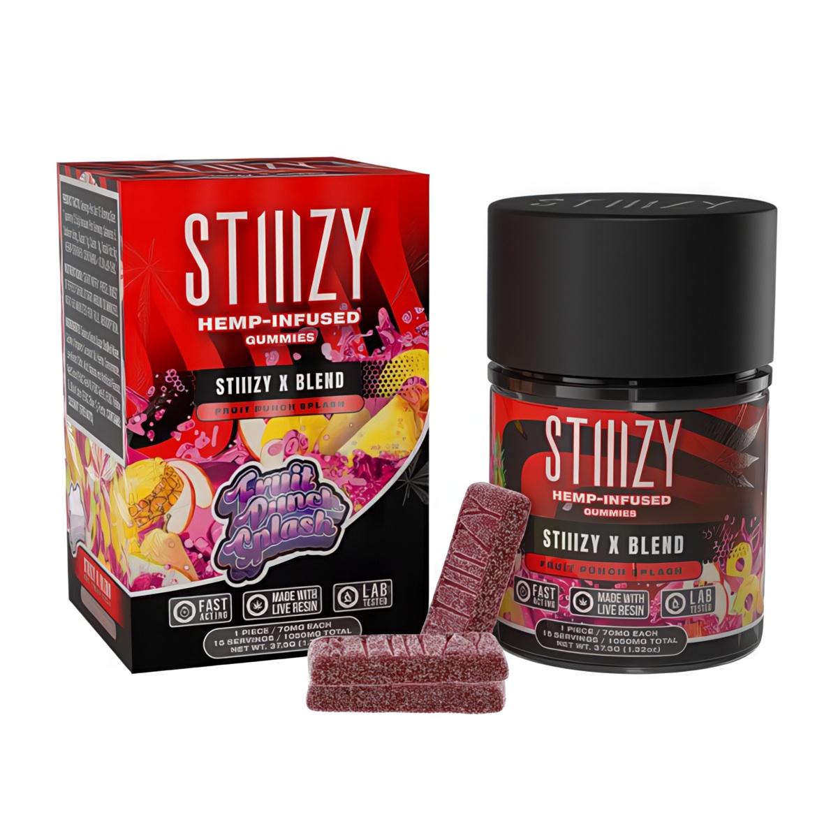 STIIIZY X Blend Gummies 1050mg - 15 gummies per pack, 75mg each Infused with X Blend(delta 8, delta 10, HHC-P, HHC, THC-P, and CBD) - Fruit Punch Splash Flavor