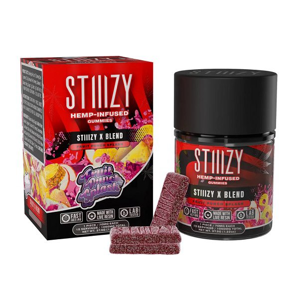 STIIIZY X Blend Gummies 1050mg - 15 gummies per pack, 75mg each Infused with X Blend(delta 8, delta 10, HHC-P, HHC, THC-P, and CBD) - Fruit Punch Splash Flavor