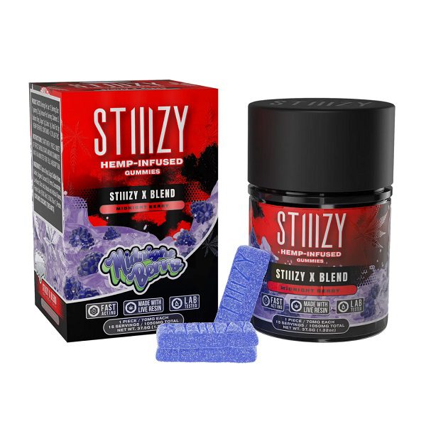 STIIIZY X Blend Gummies 1050mg - 15 gummies per pack, 75mg each Infused with X Blend(delta 8, delta 10, HHC-P, HHC, THC-P, and CBD) - Midnight Berry Flavor