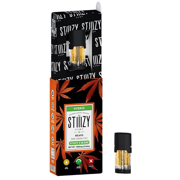 STIIIZY X Blend Pod is infused with 1 gram of premium, top-grade distillate blended with delta 8 THC, CBD, HHC-P, THC-P, HHC, and delta-10 THC - Gelato (Hybrid) Strain