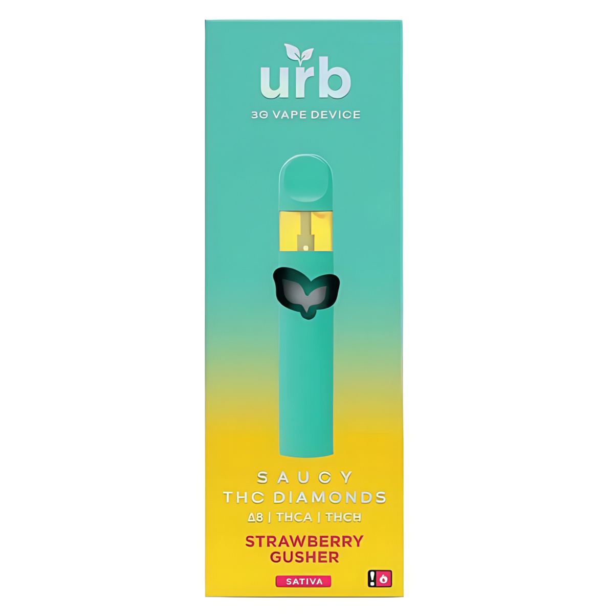 URB Saucy THC Diamonds Rechargeable and Disposable Vape Pen 3 Grams infused with D8, liquid diamonds THCA, and THCH - Strawberry Gusher (Sativa) Strain