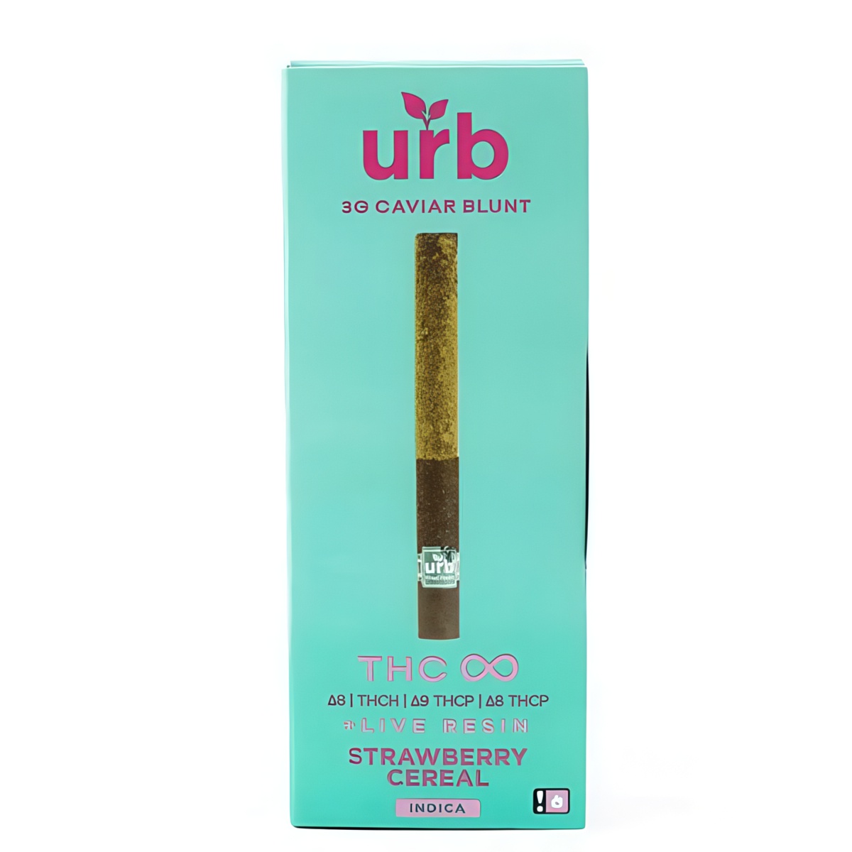 URB THC Blend Infinity Caviar Blunt 3 Grams infused with a potent blend of delta 8 THC, THC-H, delta 9 THC-P, and delta 8 THC-P - Strawberry Cereal (Indica) Strain