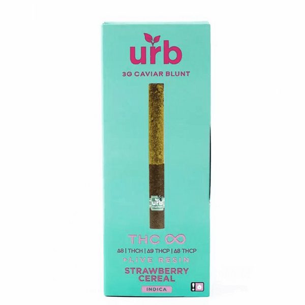 URB THC Blend Infinity Caviar Blunt 3 Grams infused with a potent blend of delta 8 THC, THC-H, delta 9 THC-P, and delta 8 THC-P - Strawberry Cereal (Indica) Strain