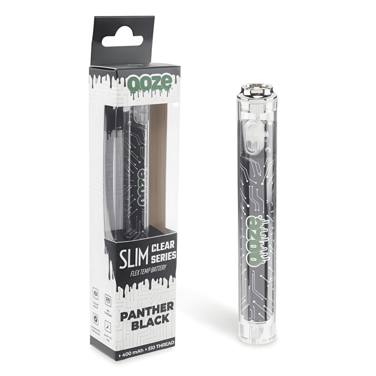 Ooze Slim Clear 510 Battery 400mAh and Type-C charger - Panther Black Color