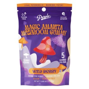 Purple Amanita Mushroom Gummies 3000mg, 600mg per gummy - 5 gummies per pack - Wild Berry Flavor