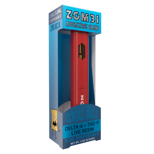 Zombi Apocalypse Blend Rechargeable and Disposable vape 3.5 Grams infused with delta-6 THC delta-8 THC, THC-P and natural terpenes - Cereal Milk (Indica)