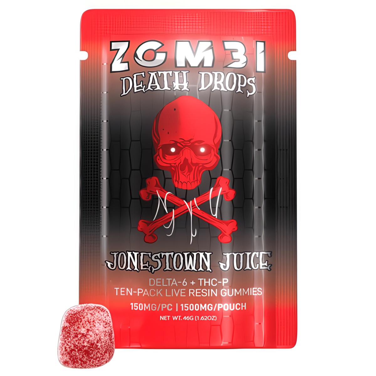 Zombi Death Drops Gummies Delta 6 + THC-P 1500mg - 10 gummies at 150mg per serving - Jonestown Juice Flavor